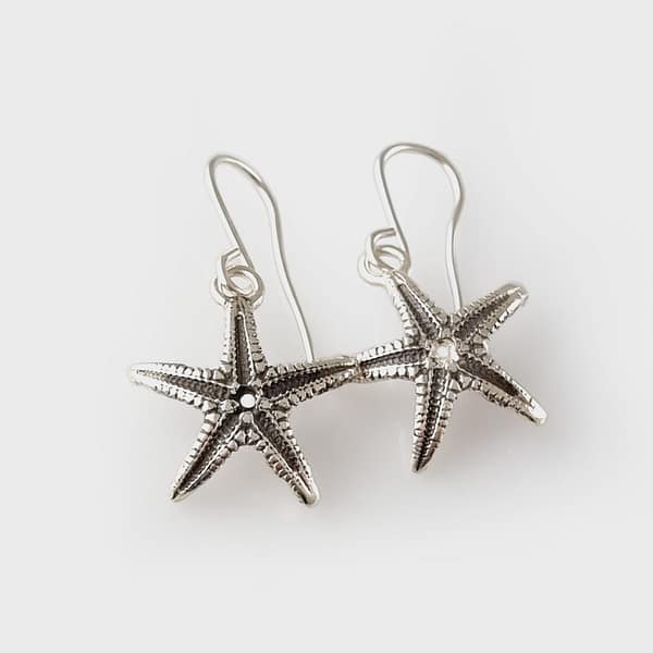 ER ss109SHRT Sterling Silver Starfish Hooks - oxidised short hook