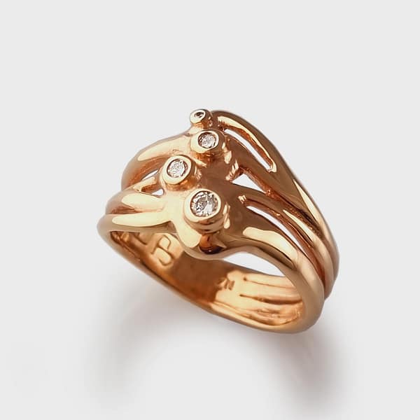 RG -298 Rose gold Free Form ring shot set with Diamonds Size O 3/4