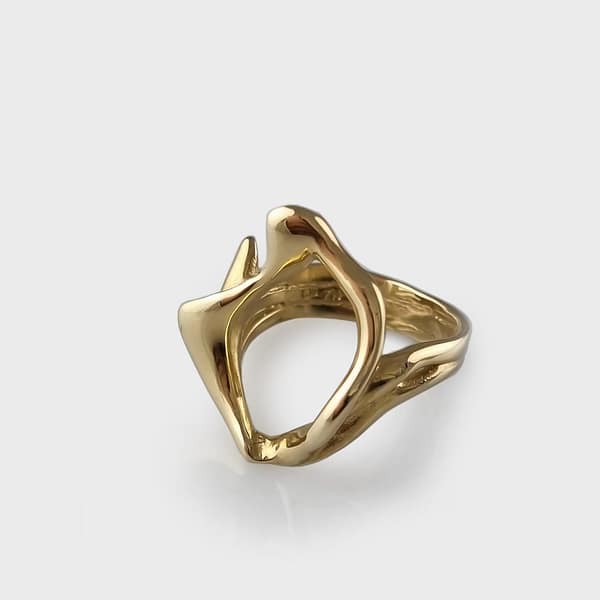 RG-9Y290 Hand finished large yellow Gold 'Totorere - Shell link' ring size P