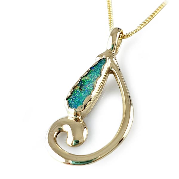PD9YKORU One of a kind 9ct Gold "Boulder Opal" koru pendant excludes chain