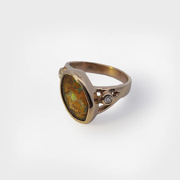 Queensland Australia 3.8ct Boulder OPAL & Diamond ring