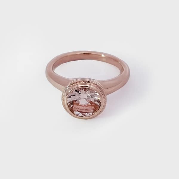 RG 9R545 Hand finished rub over collet style Morganite dress ring Size O