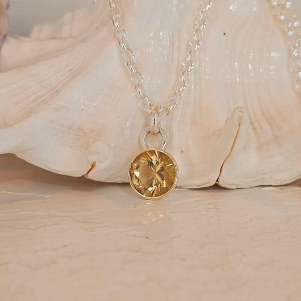 PDss9Y 10.5mm Citrine AA grade Sterling Silver & yellow Gold bezel trim pendant excludes chain