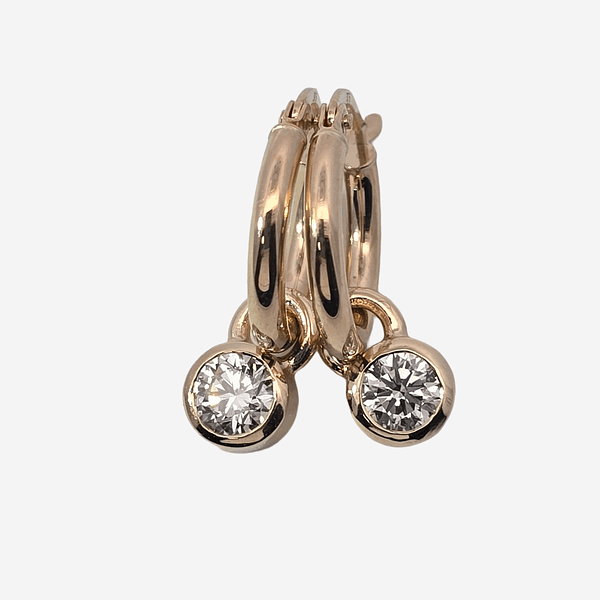 ER 9Y667 Hand finished in 9ct YELLOW Gold 'Cultured' Diamond Droplets on hoops