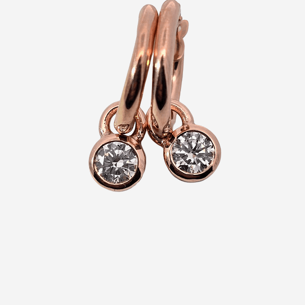 ER 9R667 Hand finished in 9ct ROSE Gold 'Cultured' Diamond Droplets on hoops