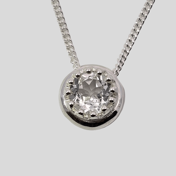 PD8ss Handmade Sterling silver 8mm White Topaz FLORET slider pendant & chain