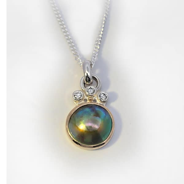 NZ cultured Paua Pearl ( Blue Pearl) & cultured Diamonds pendant