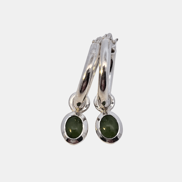 NZ cabochon Pounamu /Greenstone hoop earrings