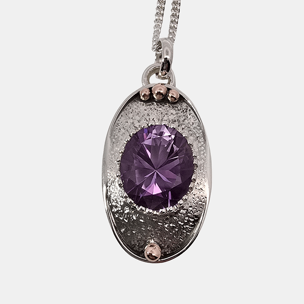 Large Sterling Silver Amethyst ' Floret-Pod ' pendant with Rose Gold detailing