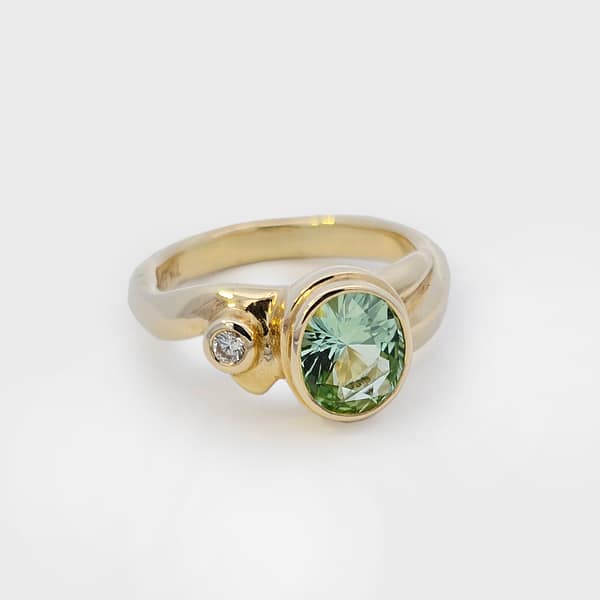 Mint Green Tourmaline & Diamond in 14ct Gold