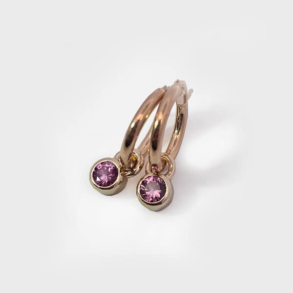 Pink Sapphire hoop droplets in Gold
